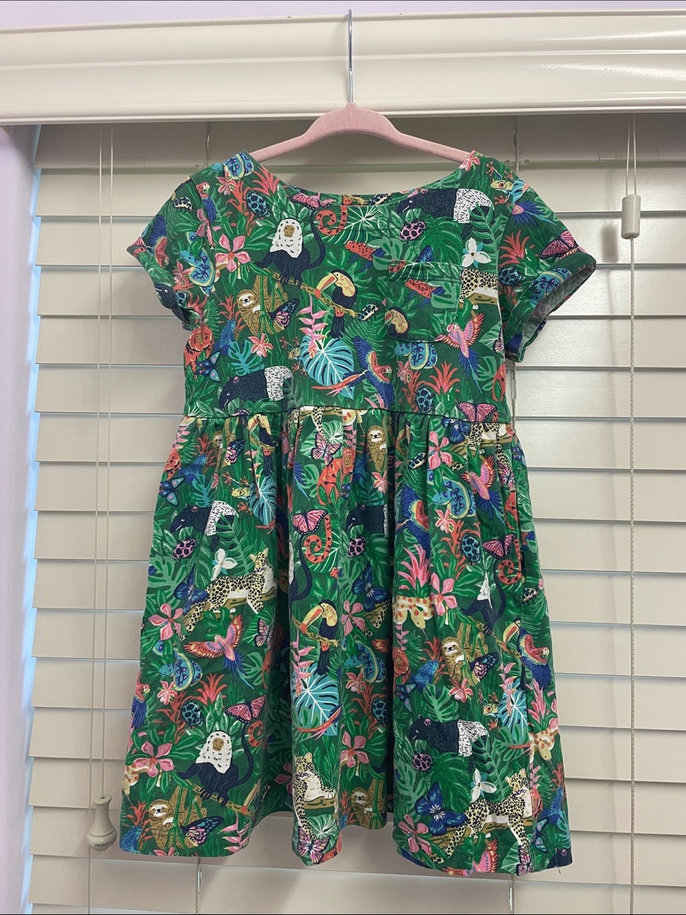 Mini Boden Green Jungle Animal & Floral Print Dress